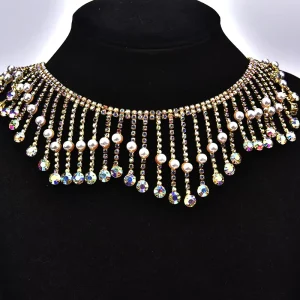Rhinestone Pearl Tassel Chain Glass Gold Dense Fringe Trimming for Clothing Sweater Collar Wedding Dress Accessories