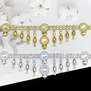 Rhinestone Tassel Appliques Plastic Rhinestone Trimming for DIY Carnival Costumes Decoration