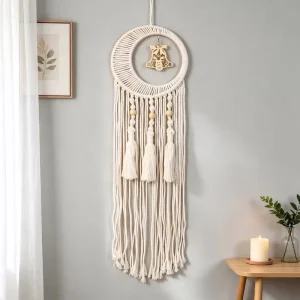 Ring-shaped Bell Wood Tassel Dreamcatcher Tapestry Minimalist Modern Christmas Wall Hanging for Girls Bedroom Guesthouse