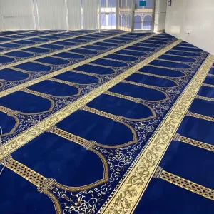 Roll Muslim Carpet Nylon Prayer Printing 3d Nylon Wool Terylene Wall to Wall Dark Blue Carpet for Mosque