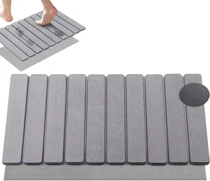 Rollable Stone Bath Mats for Bathroom Diatomaceous Earth Bath Mat with Anti Slip Pad and Brush for Bathroom and Kitchen