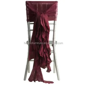 Romantic Burgundy Chiffon Chair Sashes with Willow Ruffles for Wedding Banquets or Home Decor