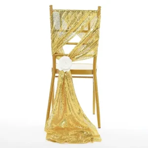 Romantic Golden Sequin Chair Back Decoration Glitter Embroidery Chair Sashes Wedding Banquet Chair Band Sash