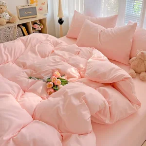 Ropa De Cama Nordic Style Solid Color Soft Skin Friendly Washed Cotton 4pcs Bedding Set Home Crisp Comfortable Quilt Cover