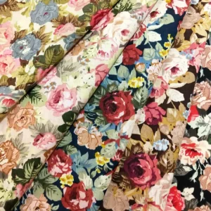 Rose Flower Printed 100% Cotton Fabric for Lady Garment Home Textile Coat