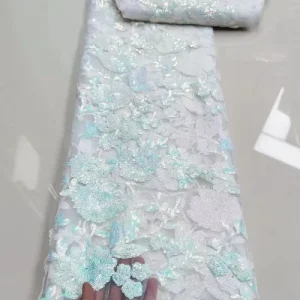Rose Sequin Lace Fabric Embroidered Tulle for Evening Gowns & Dresses