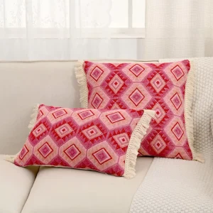 Rose Vintage Jacquard Throw Pillow Cushion Cover With Tassels Hypoallergenic