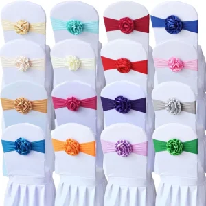 Rosette Printed Chair Sashes Elastic Band Polyester Chair Cover Reusable for Wedding Banquet Party Home Event Decoration
