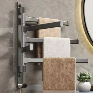 Rotating Adjustable Folding Towel Rack Movable Hotel Bathroom Organizer High Visibility Storage Solution Space Kitchen Gym