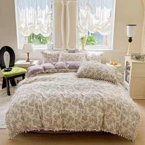 Rough Cotton Plant Pattern Four-Piece Set Luxury Bedding Soft Comfortable Organic Eco-Friendly for Home Use