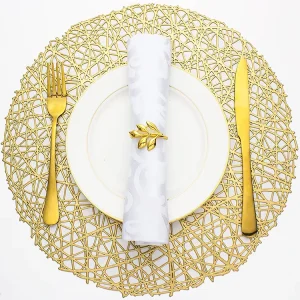 Round 38cm 15inch Large Waterproof Reusable Hotel Restaurant Gold PVC Placemat Place Mats for Wedding