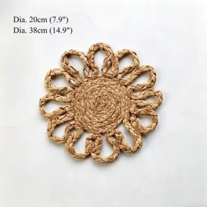 Round Bohemian Style Grass Woven Placemat Coaster Eco-Friendly Heat Resistant Insulation Mat for Home Kitchen 20cm/38cm Diameter