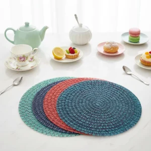 Round Classic PP Plastic Woven Table Mats & Coasters Anti Slip Heat Resistant Eco Friendly Easy Clean 30cm Diameter for Dining