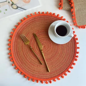 Round Decorative Paper Place Mats Hand Woven Placemat for Dining Table