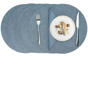 Round Faux Leather Placemats Non Slip Heat Resistant Easy to Clean & Wash Kitchen Decor Set for Home Dining