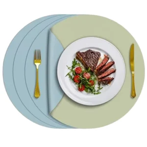 Round Faux Leather Placemats Non Slip Heat Resistant Easy to Clean & Wash Kitchen Decor Set for Home Dining