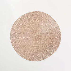 Round PVC Placemat Hollow Woven Mesh Table Placemat Gold Silver Rose Red Waterproof Heat Resistant Mat for Daily Family Dining