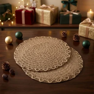 Round Placemat Hollow Table Mat Washable Nordic Creative Anti Scalding Heat Insulation Solid Color Household Dining Mat