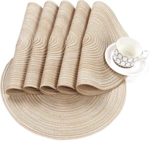 Round Placemats Set of Cotton Polyester Braided Place Mats 15 Inch Heat Resistant Washable Table Mats for Dining Natural Table