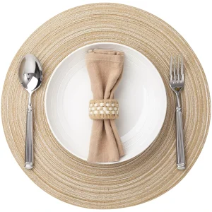 Round Placemats Woven Placemats Washable Braided Table Mats for Dining Table Heat Resistant Non Slip Circle Place Mats(Beige)
