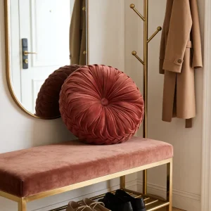 Round Throw Pillows Decorative Velvet Pleated Throw Pillows Accent Pumpkin Boho Chair Cushion for Couch Sofa