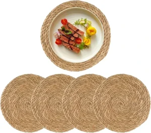 Round Woven Place Mats Set Rattan Placemats Natural Hand Woven Christmas Placemats Table Decor