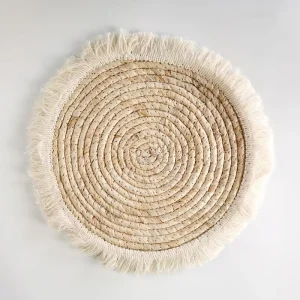 Round Woven Placemats Corn Husk Place Mats Natural Cup Coaster Home Individual Table Mat Dinner Wedding Party Tassels