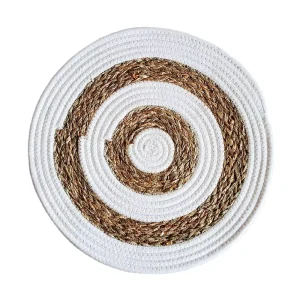 Round Woven Placemats Natural Water Hyacinth and Cotton Rope Braided Place Mats for Dining Table Heat Resistant Thick Rattan