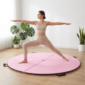 Round Yoga Mat Pink PU Leather Extra Thick 4 5cm Folding Circular Exercise Mat Dual Handle for Home Practice CE