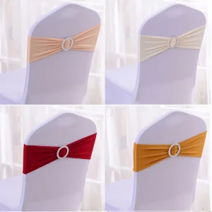 Royal Blue Gold Spandex Chair Sash Stretch Chair Bands with Buckle for Wedding Decorations