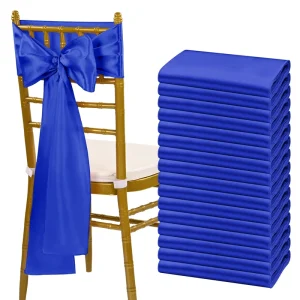 Royal Blue Satin Chair Sashes Bows Universal Chair Cover for Wedding Reception Restaurant Event Decoration Banquet Party Hotel