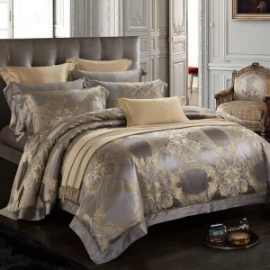 Royal Grey Yarn-dyed Silk 100% Mulberry Silk Duvet Cover Four-piece Bedding
