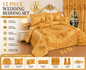 Royal Satin Bridal Bedding Set 12 Piece Embroidery Comforter Set with Matching Curtains Juego De Cama Con Cortinas