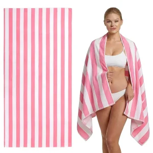 Rpet Custom Microfiber Large Beach Bath Towel Highly Absorbent Quick Dry Sand Free Lightweight Pink and White Stripe Beach Towel