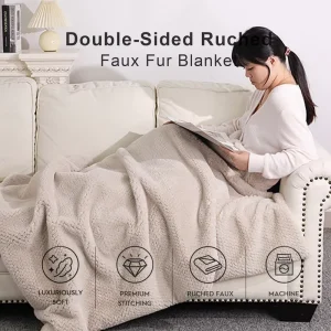 Ruched Faux Fur Blanket Accept Custom Designs Skin friendly Soft Double Sided Faux Rabbit Fur Blanket for Travel