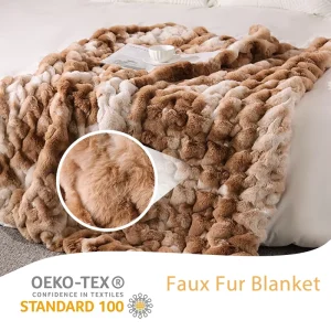 Ruched Faux Fur Blanket Factory Customized Color Lora Minky Custom Double Sided Faux Fur Bubble Blankets for Winter