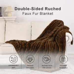 Ruched Faux Fur Blanket Oeko Tex Standard 100 Lora Minky Double Sided Rabbit Faux Fur Fabric Blankets for Winter