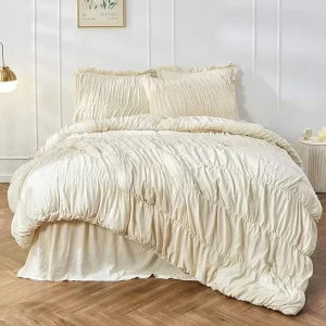 Ruched Fluffy 3 Piece Bedding Set Soft Microfiber Material Comforter with Pillowcases Suitable for Bed Bedroom Home