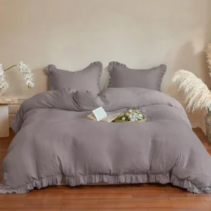 Ruffle Duvet Cover Trim 100% Muslin Cotton Ruffle Bow Duvet Cover Set 135×200 200×220 120×120 Custom Duvet Cover Set