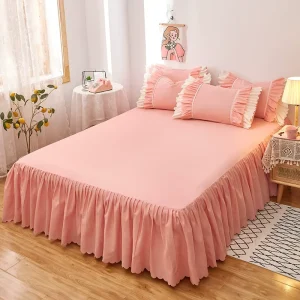 Ruffled Skin Friendly Brushed Bed Skirt Three Piece Set with Princess Style Bedspread