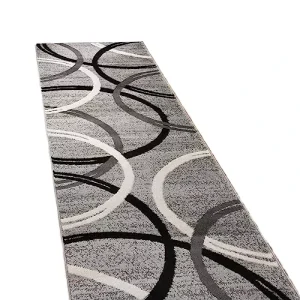 Rugshop Wavy Circles Design Polyester Runner Rug Non Shedding & Non Slip Carpet for Hallway or Entryway Gray 2 X 72