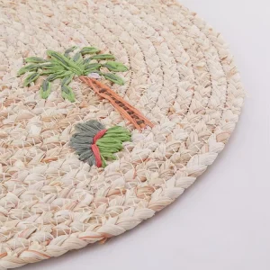 Rustic Boho Style Round Corn Husk Woven Table Mat Handcrafted Placemat for Wedding Home Decor