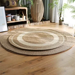 Rustic Handwoven 100% Natural Fiber Sisal Grass Area Rug Circular Hand Braided Loop Pile Door Mat