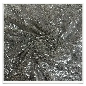 S 12668 Exquisite 3MM Silver Sequin and White Embroidered Stretch Knitted Plain 100% Polyester Tulle Fabric for Wedding Clothing