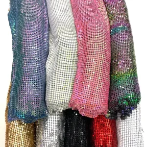 S536 Rhinestone Mesh Fabric Sheet for Clothes Metallic Chianmail Fabric for Making Clothes Curtain