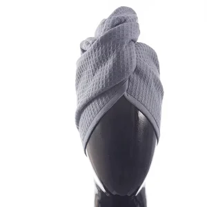 SELARUS 100% Turkish Cotton Quick Dry AntiFrizz Waffle Solid Pattern Hair Plop Turban Head Wrap Hair Drying Women Non-Microfiber