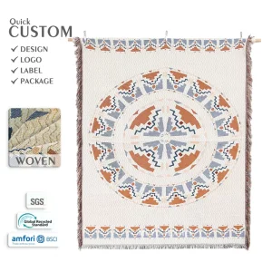 SGS BSCI Certified Sustainable Boho Tapestry Throw Blanket Personalized Woven Jacquard Blanket for Sofa Camping and Beach Trips