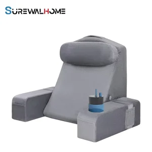 SUREWALHOME New Design Back Rest Pillow for Sitting up in Bed OEM ODM Reading Cushion with Cup Holder