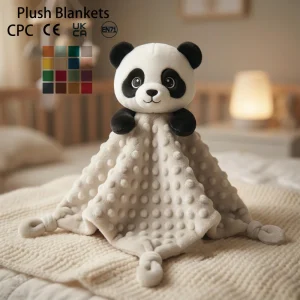 Safe Material Cute Panda Plush Beanie Dot Doudou Security Blanket Soft Baby Nursery Blanket for Infants Toddlers