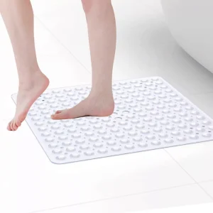 Safety Square 27×27 Inch Non Slip Bath Mat Bath Shower Safety Mats Bathtub Floor Mat with Drain Holes and Suction Cups